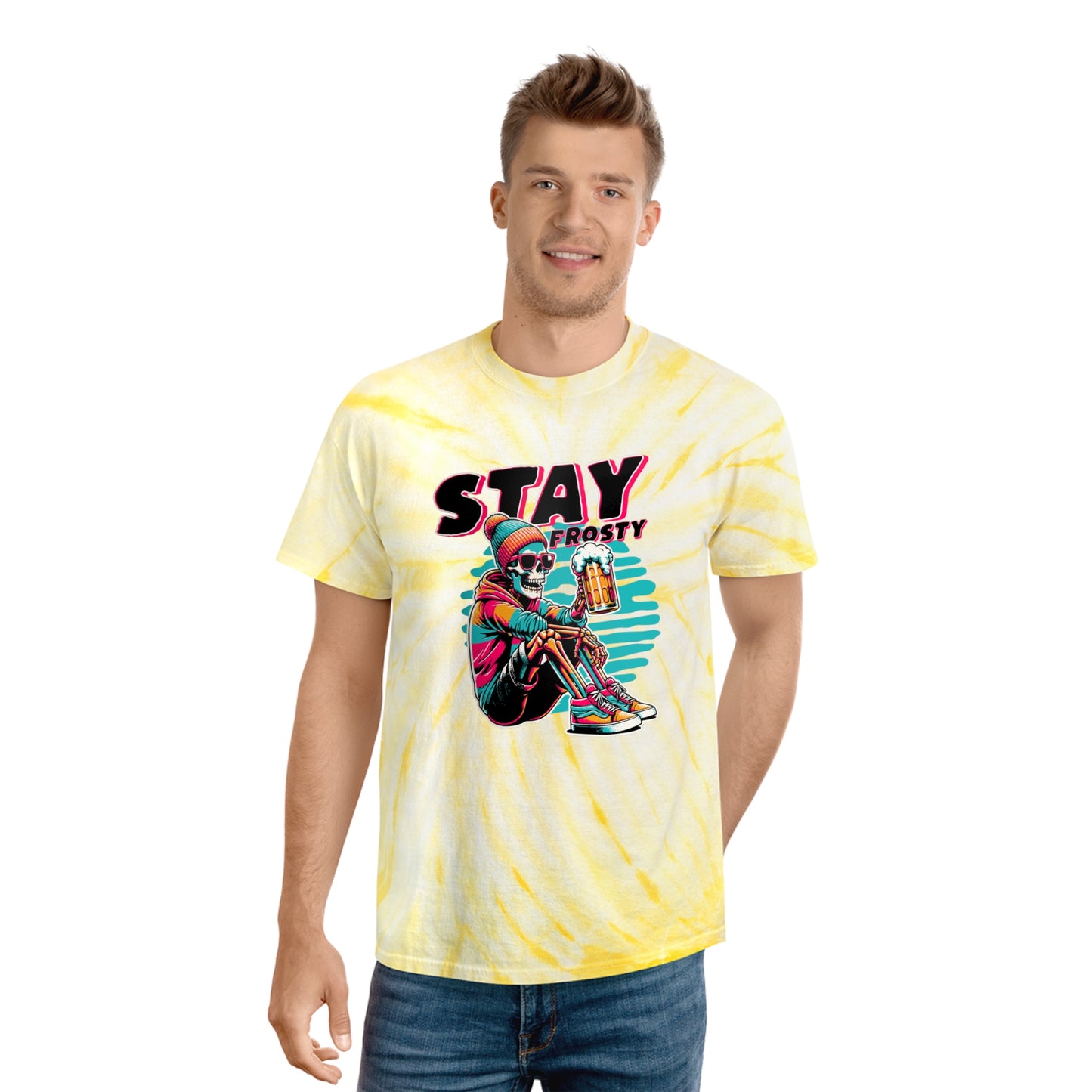 Stay Frosty Skeleton Beer Unisex Tie-Dye T-Shirt