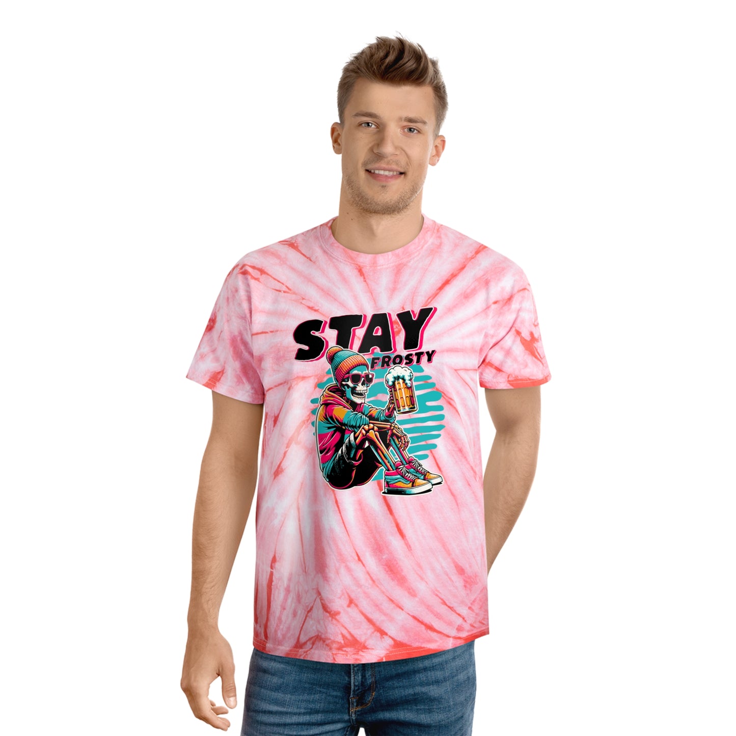 Stay Frosty Skeleton Beer Unisex Tie-Dye T-Shirt