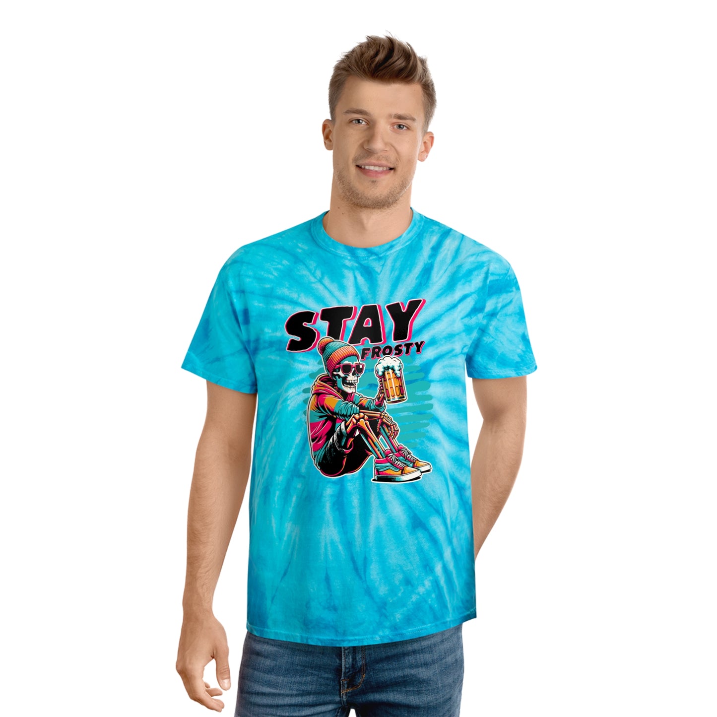 Stay Frosty Skeleton Beer Unisex Tie-Dye T-Shirt